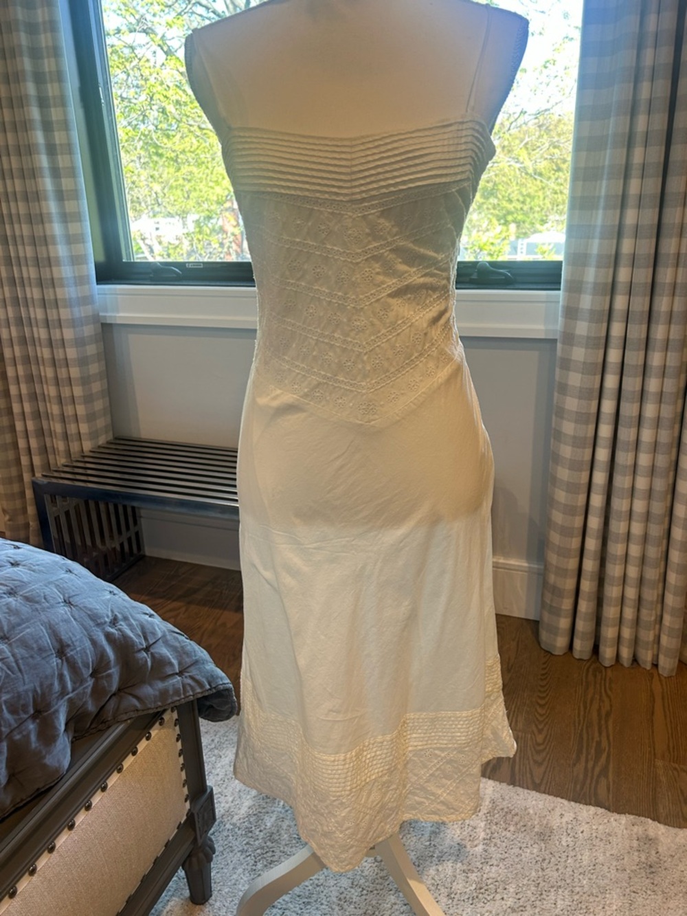 J. Crew White Sleeveless Midi Dress with Pintuck Bodice - Picture 2 of 6